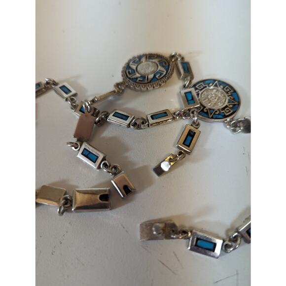 Vintage Taxco Mexico 925 Sterling Silver Necklace & Bracelet Set Sundial Design - Picture 12 of 16